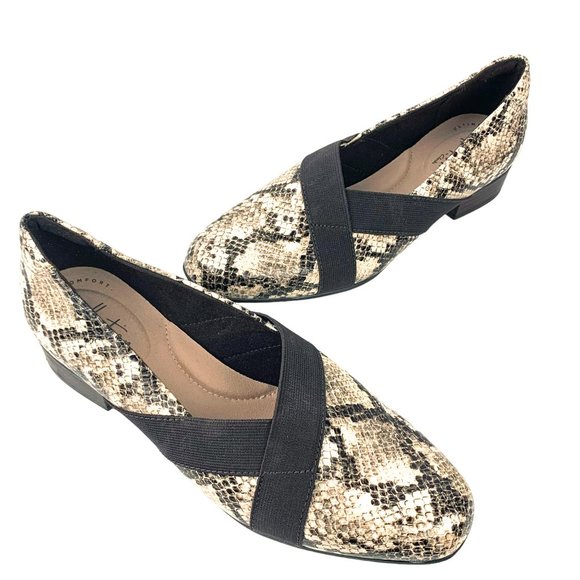 CLARKS Collection Juliet Dahlia Taupe Snake Print Loafers  NWOB - Picture 1 of 8